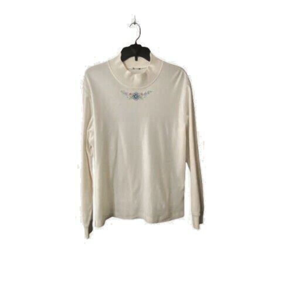 Koret Pullover Top Womens Size L Long Sleeve Floral Embroidery